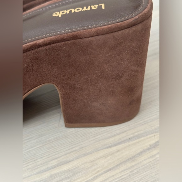 Larroude Miso Chunky Platform Block Heel Clog Sandals Chocolate Suede Size 9 - Picture 7 of 11